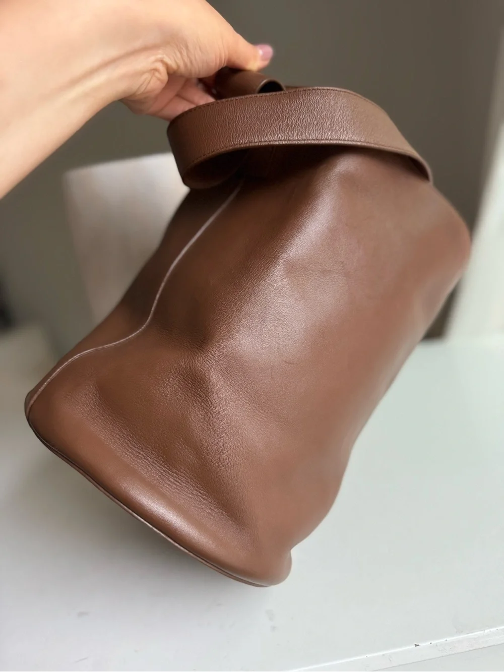 Jil Sander Brown Leather Bucket Bag